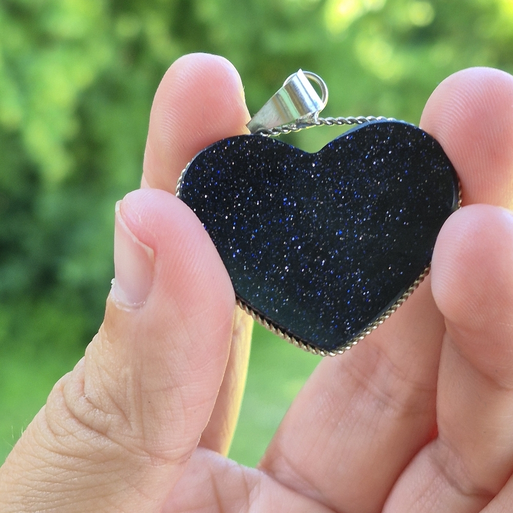 Blue Sandstone Handmade Pendant, Blue Goldstone Pendant, 925 Sterling Silver